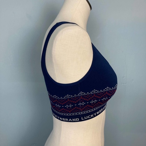 Lucky Brand Seamless Comfort Bra Size M Lightly Padded Sports Bra Navy Red White - Picture 3 of 10